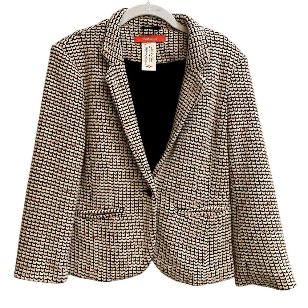 Anthropologie Cream and Black Patterned Tweed Blazer